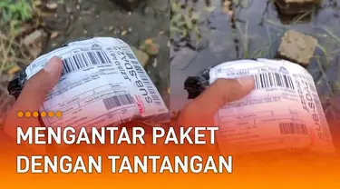 momen kocak dan menantang dialami oleh seorang kurir pengantar paket ketika sedang mengantar barang.