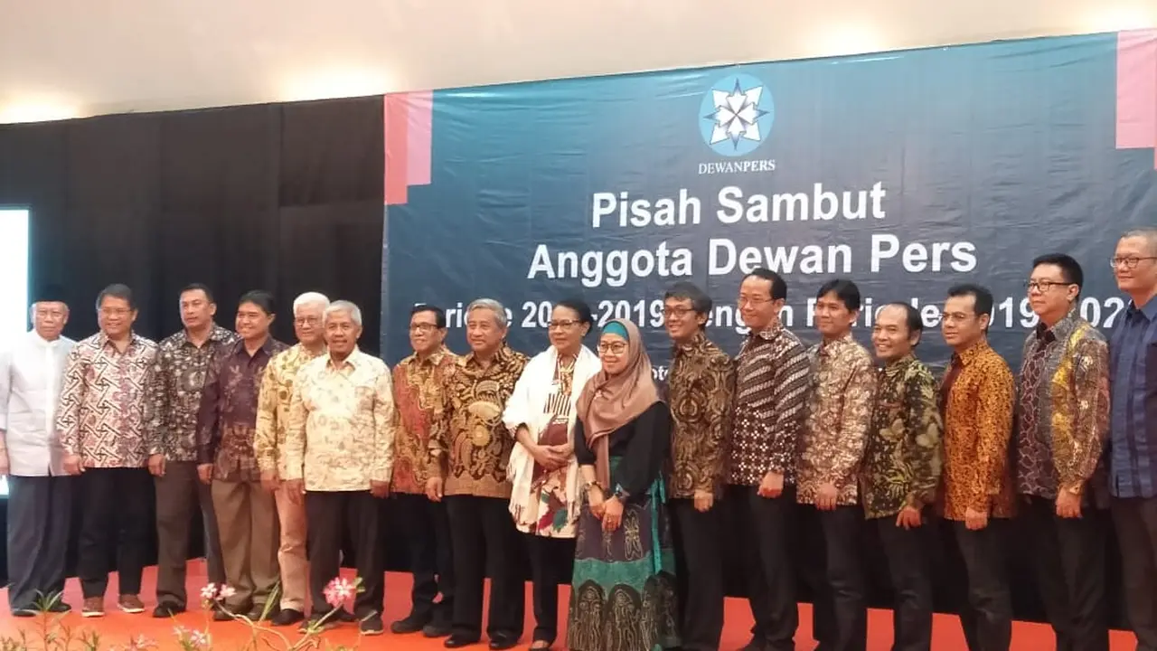 Acara pisah sambut pengurus lama dan baru Dewan Pers, Jakarta, Rabu (12/6/2019). (Liputan6.com/Ika Defianti)