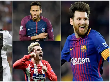 Media asal Prancis, L'Equipe, merilis daftar pemain sepak bola dengan gaji perbulan tertinggi. Dalam daftar tersebut bintang Barcelona Lionel Messi menempati posisi teratas mengalahkan Crisitiano Ronaldo. (Foto Kolase AP dan AFP)