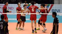 Timnas Voli Jepang sukses mengatasi Indonesia di semifinal Kejuaraan Voli Asia 2017. (Liputan6.com / Helmi Fithriansyah)