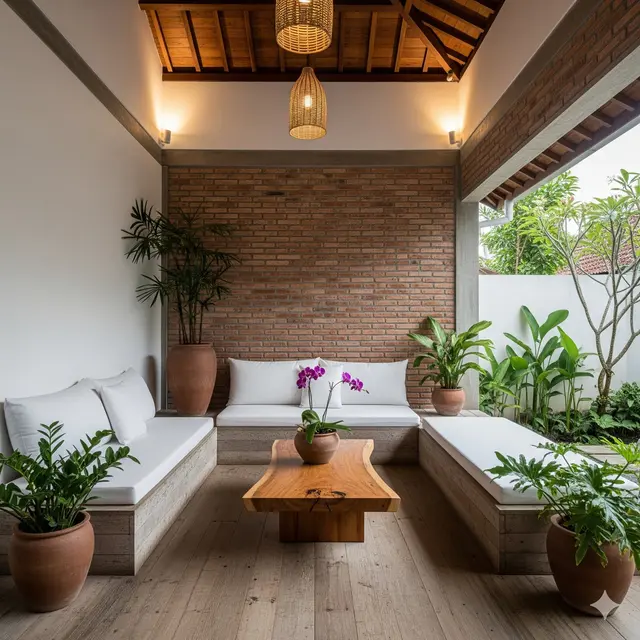 Rustic Minimalis dengan Batu Bata Ekspos dan Kayu Bekas