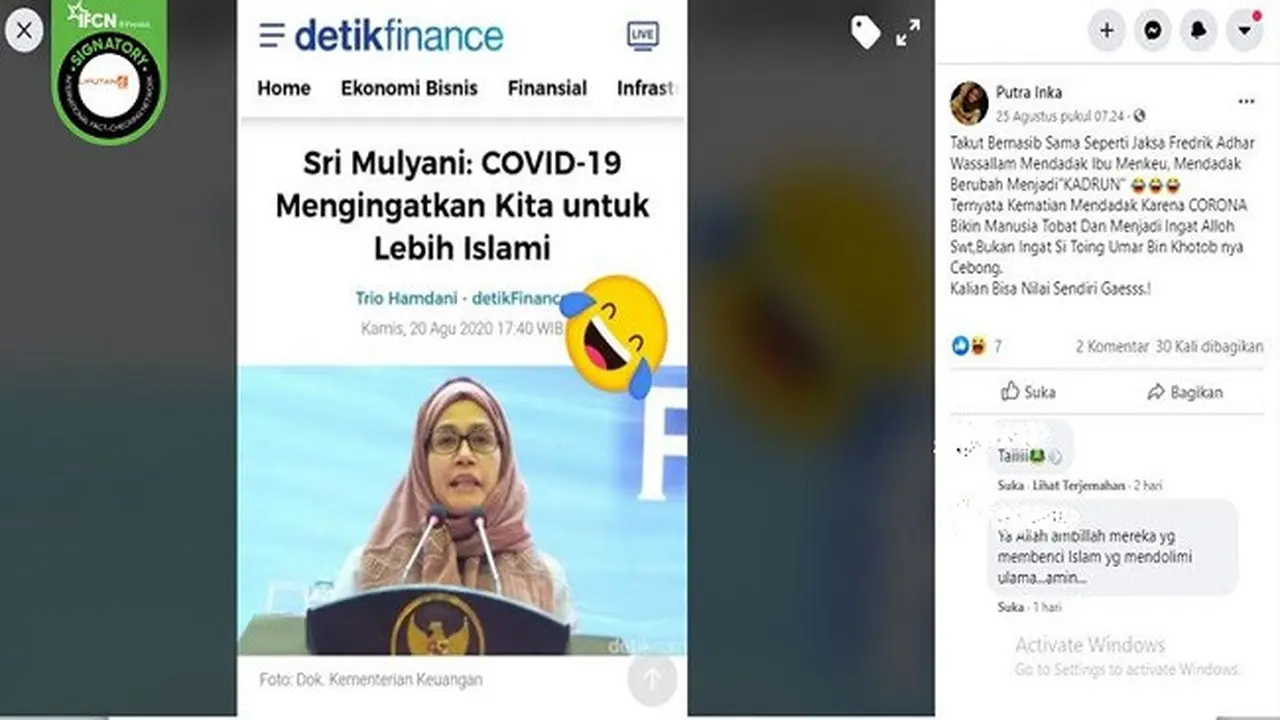 Gambar Tangkapan Layar Berita tentang Menteri Keuangan Sri Mulyani
