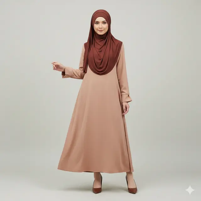 Inspirasi Dress Panjang Polos Minimalis Kombinasi Kerudung Muslim.