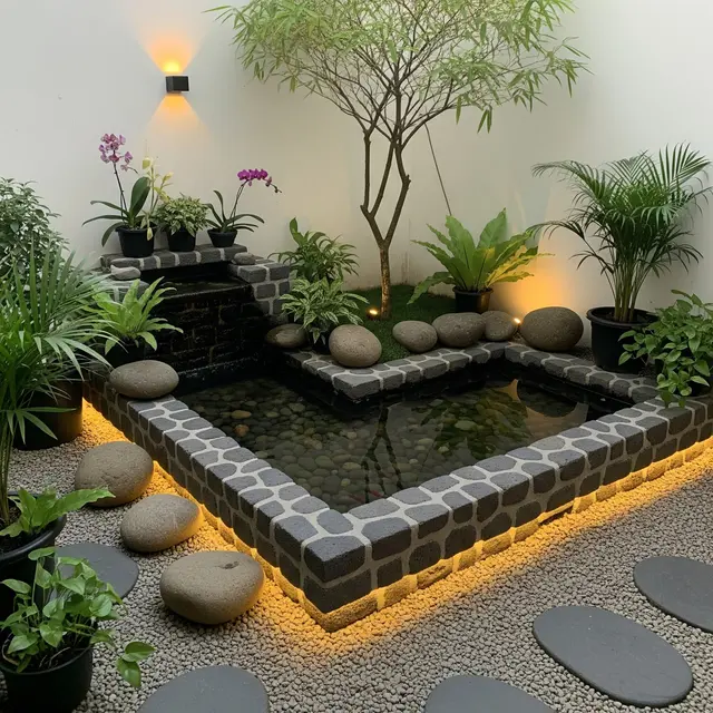 Kolam Ikan Bertingkat dengan Air Terjun Mini
