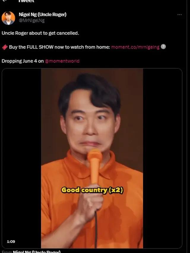 Lawakan Uncle Roger tentang China. (Twitter/ MrNigelNg)