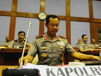 Kapolri Jenderal (Pol) Sutarman, menghadiri rapat kerja dengan Badan Legislasi DPR, Jakarta, Senin (15/9/2014) (Liputan6.com/Andrian M Tunay)