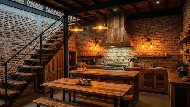 Dapur Mezzanine Industrial Tema Tropis