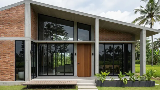 Rumah Dinding Bata Ekspos dan Beton Halus (Gemini AI)