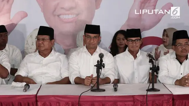 Prabowo Bersyukur dengan Hasil Perolehan Suara Anies-Sandi