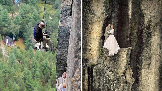 6 Aksi Fotografer Prewedding Panjat-Panjat Ini Bikin Senyum, Bukti Totalitas