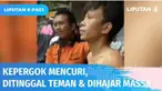 Dipergoki mencuri ponsel dan uang di warung sembako, pria ini babak belur dihajar massa di Cipayung. Sementara tiga temannya melarikan diri saat melihat ia ditangkap warga.