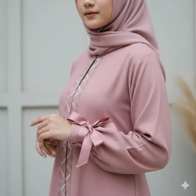 Gamis Batik Lengan Balon  Dusty Pink