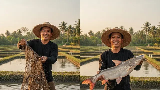 Perbandingan Ternak Ikan Lele dan Patin. AI