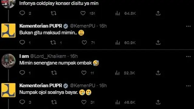 Tangkapan layar Twitter @KemenPU