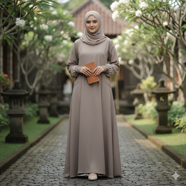 6. Abaya Polos dengan Detail Fungsional