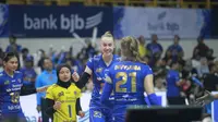 Bandung bjb Tandamata sukses menyapu bersih seri Bandung dalam lanjutan Proliga 2024 yang berlangsung di GOR Indoor Si Jalak Harupat, Kabupaten Bandung. (Bola.com/Erwin Snaz)