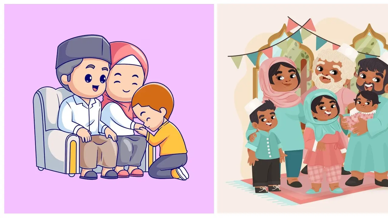 Gambar keluarga kartun Muslimah