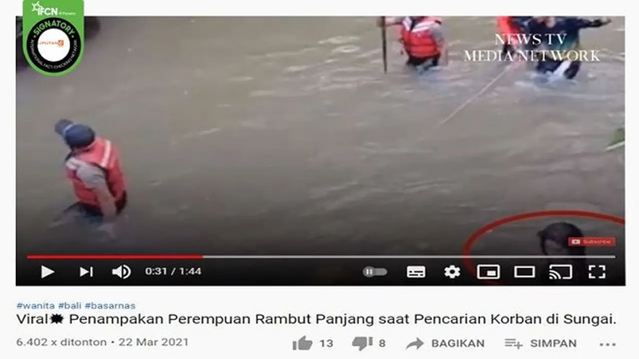Gambar Tangkapan Layar Video yang Diklaim Penampakan Perempuan Misterius di Sungai (sumber: YouTube)