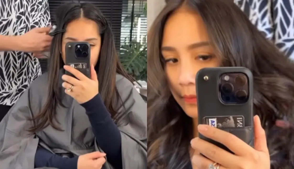 Beberapa hari sebelum lebaran, Nagita Slavina menyempatkan diri untuk mengubah gaya rambutnya. Credit: Instagram  (@raffinagita1717)