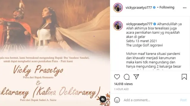 Vicky Prasetyo - Kalina Ocktaranny (Foto: Instagram/@vickyprasetyo777)