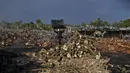 Aktivitas pekerja di fasilitas produksi arang al-Hattab, sebelah timur Kota Gaza, Palestina, 28 Januari 2021. Para pekerja menebang berbagai jenis pohon untuk dijadikan arang. (Mohammed ABED/AFP)