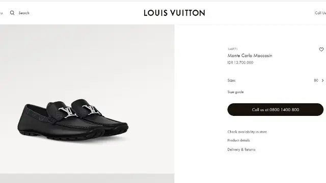 Sepatu Louis Vuitton (LV) varian Monte Carlo Moccasin yang dibanderol dengan harga Rp13 juta.