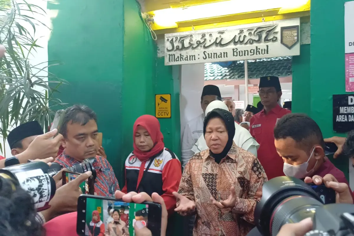 Tri Rismaharini di Surabaya, Kamis (29/8/2024). Dia menyatakan akan mundur dari jabatan sebagai Menteri Sosial (Mensos).