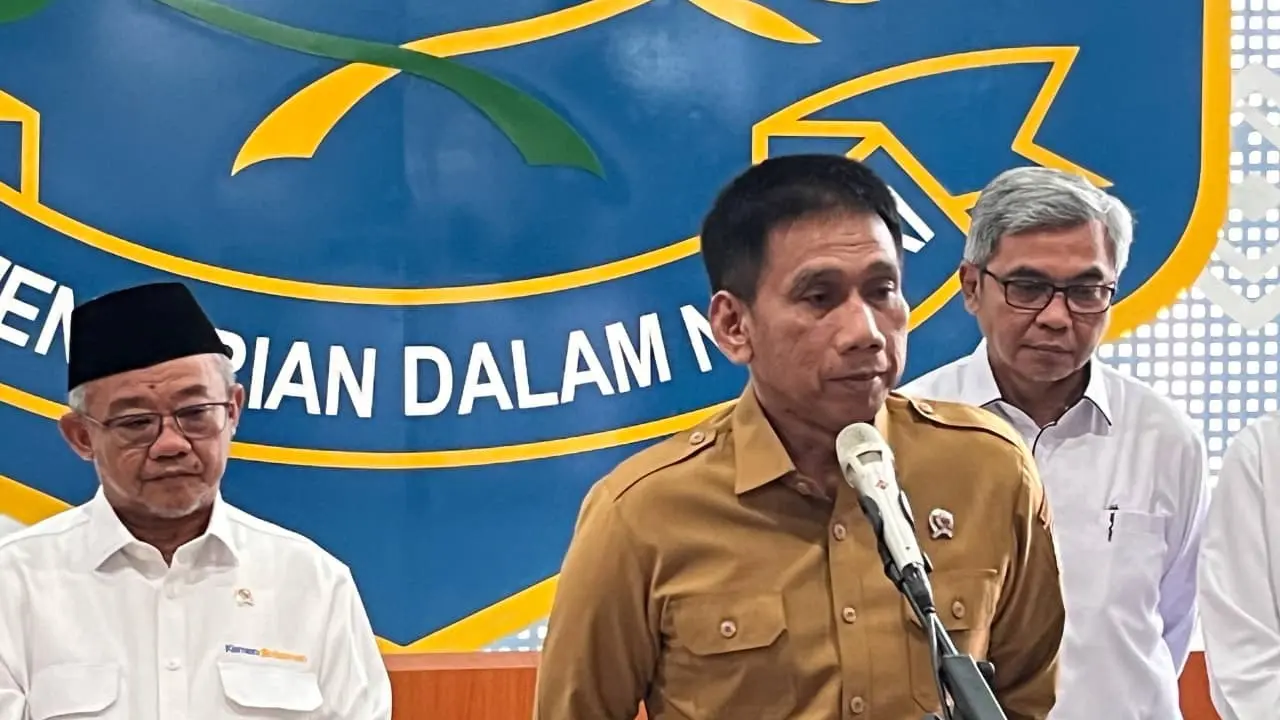 Wakil Menteri Dalam Negeri (Wamendagri), Akhmad Wiyagus pada acara Launching Buku Panduan dan Bahan Ajar Pendidikan Antikorupsi (PAK) di Kantor Kemendagri, Senin (11/5/2026). (Liputan6.com/Delvira Hutabarat)