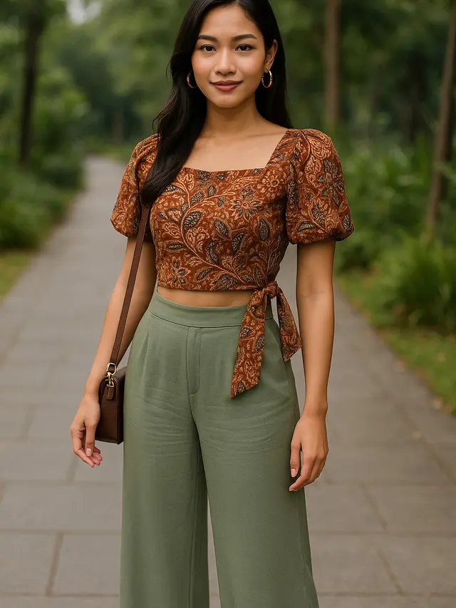 8 Model Batik Crop Top Dipadukan Celana High Waist, Gaya Etnik Modern yang Modis