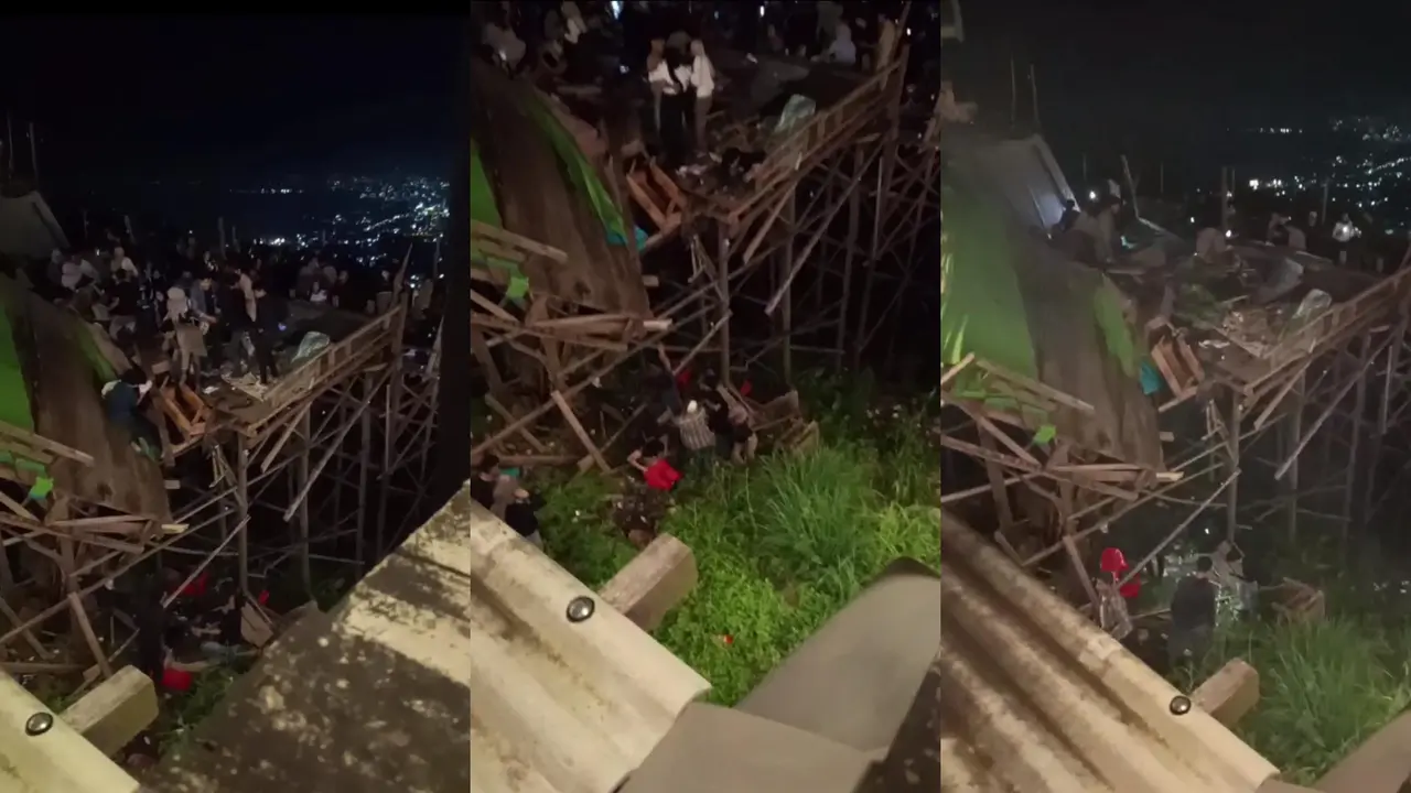 Lokasi kejadian kedai di Bandar Lampung ambruk saat puluhan pengunjung menyaksikan kembang api di malam pergantian tahun 2025. Foto : (Istimewa).
