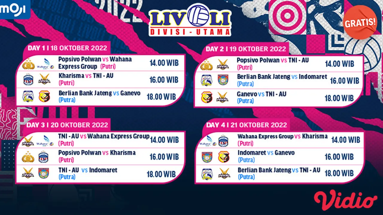 Jadwal Lengkap Livoli 2022 Divisi Utama Pekan Ini Live Vidio 18 sampai 23 Oktober 2022