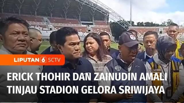 Ketua Umum PSSI, Erick Thohir dan Menpora, Zainudin Amali meninjau kesiapan Stadion Gelora Sriwijaya, Jakabaring, Palembang, sebagai tuan rumah Piala Dunia U-20, pada Mei mendatang. Sejumlah catatan kecil dari PSSI terkait fasilitas stadion telah dis...