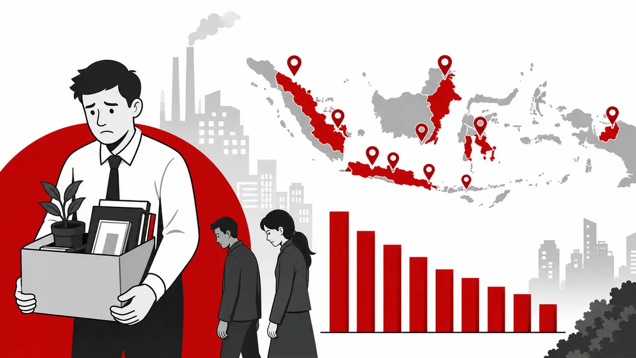 Infografis 10 provinsi dengan angka PHK tertinggi.
