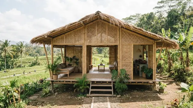 Rumah bambu sederhana tapi tidak ketinggalan zaman model gaya terbuka