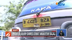 Angkutan umum mulai dari bus transjakarta hingga bajaj kini juga jadi media bagi promosi Asian Games.