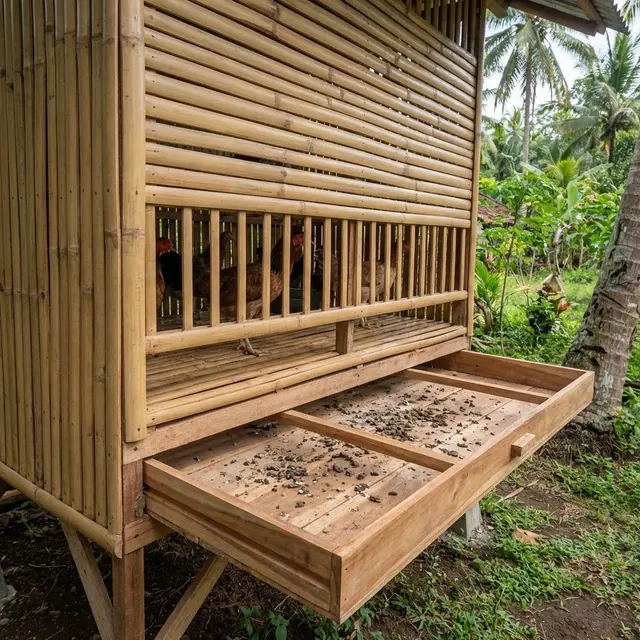 Desain Kandang Ayam Kolong dengan Tray Tarik