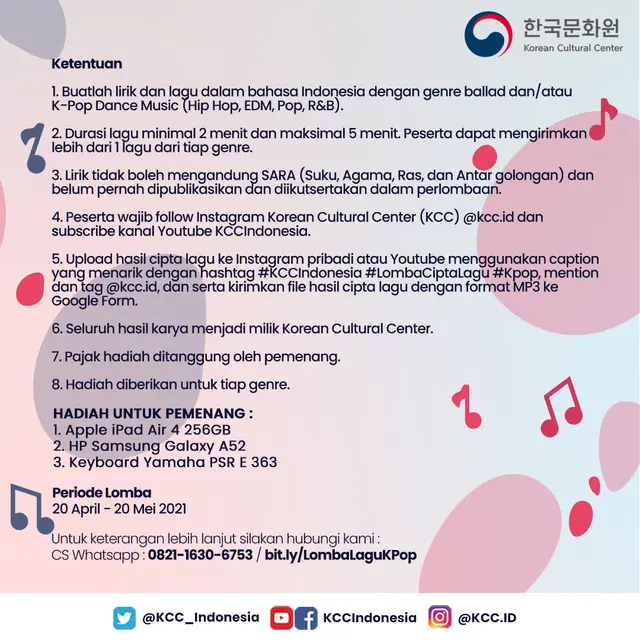 Korean Cultural Center Indonesia (KCCI) menggagas lomba cipta lagu.
