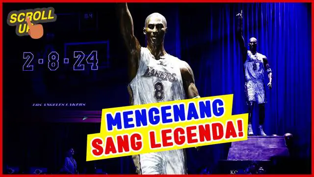 Berita video Scroll Up yang membahas tentang Los Angeles Lakers yang meresmikan patung untuk mengenang mendiang Kobe Bryant di Crypto.com Arena.