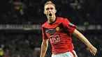 Reaksi gelandang Manchester United, Darren Fletcher setelah membuka kemenangan 3-0 atas Everton dalam partai Liga Premier di Old Trafford, Manchester, 21 November 2009. AFP PHOTO/ANDREW YATES