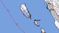 Gempa Magnitudo 4,1 menggetarkan wilayah Pulau Siberut, Kepulauan Mentawai, Senin (17/12/2024), pukul 07.16.43 WIB. (Liputan6.com/ Dok BMKG)