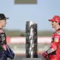 Namun kedua pembalap menegaskan tidak mau sombong. mereka menyebut MotoGP adalah dunia yang penuh kejutan. (AFP/Javier Soriano)