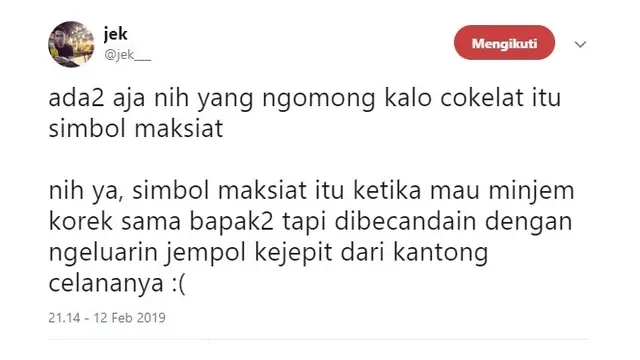 Curahan cokelat itu maksiat (Sumber: Twitter)