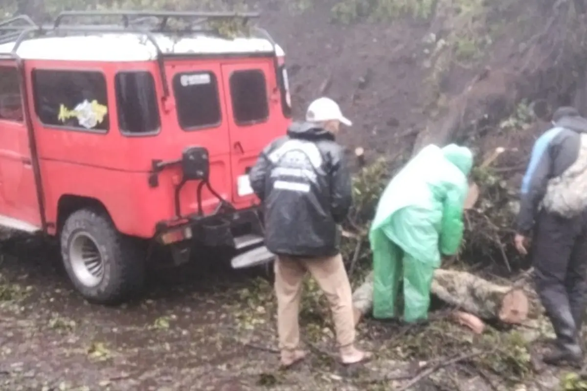 Longsor di tebing ruas jalan Bukit Kedaluh atau Bukit Kingkong kawasan Taman Nasional Bromo Tengger Semeru pada Rabu pagi (25/2/2026).