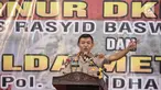 Kapolda Metro Jaya Irjen Idham Azis memberikan sambutan pada acara peresmian Rumah Susun (Rusun) Promoter Polri di Kebon Jeruk, Jakarta Barat, Rabu (28/11). Rusun yang dibangun 17 lantai terdiri atas 255 unit. (Liputan6.com/Faizal Fanani)