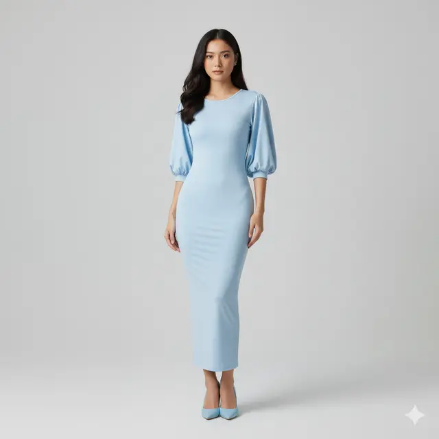 Model Long Dress Bahan Spandeks dengan Potongan Bodycon Simpel. Gemini