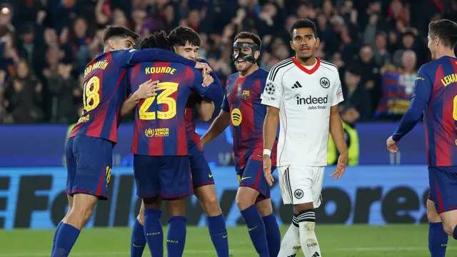 Selebrasi pemain Barcelona vs Eintracht Frankfurt