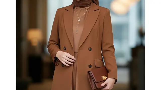 Model dan Bahan Gamis Blazer Coklat (Image by Gemini AI)