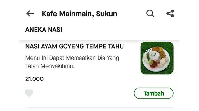 6 Nama Makanan di Aplikasi Ojol Bak Ungkapan Perasaan Ini Bikin Baper