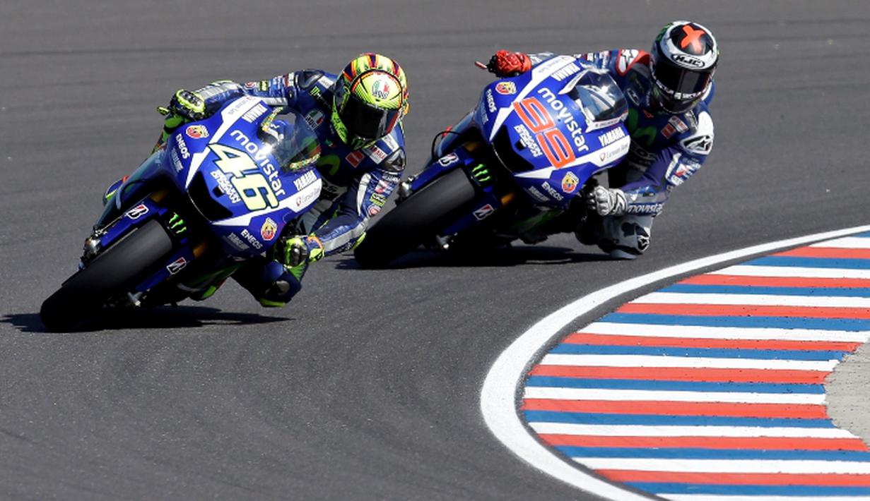 Duo Movistar Yamaha, Valentino Rossi dan Jorge Lorenzo bisa ramaikan Sirkuit Sentul (AP Photo/Natacha Pisarenko)