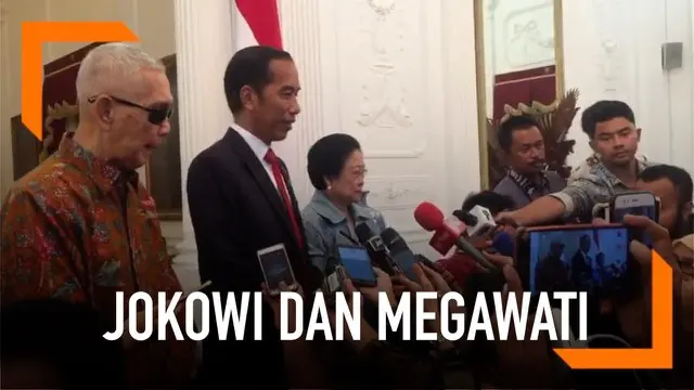 Capres petahana Joko Widodo atau Jokowi menerima kunjungan dari Ketua Umum Partai Demokrasi Indonesia Perjuangan (PDIP) Megawati Soekarnoputri dan Wapres RI ke-6 Try Sutrisno di Istana Merdeka Jakarta.